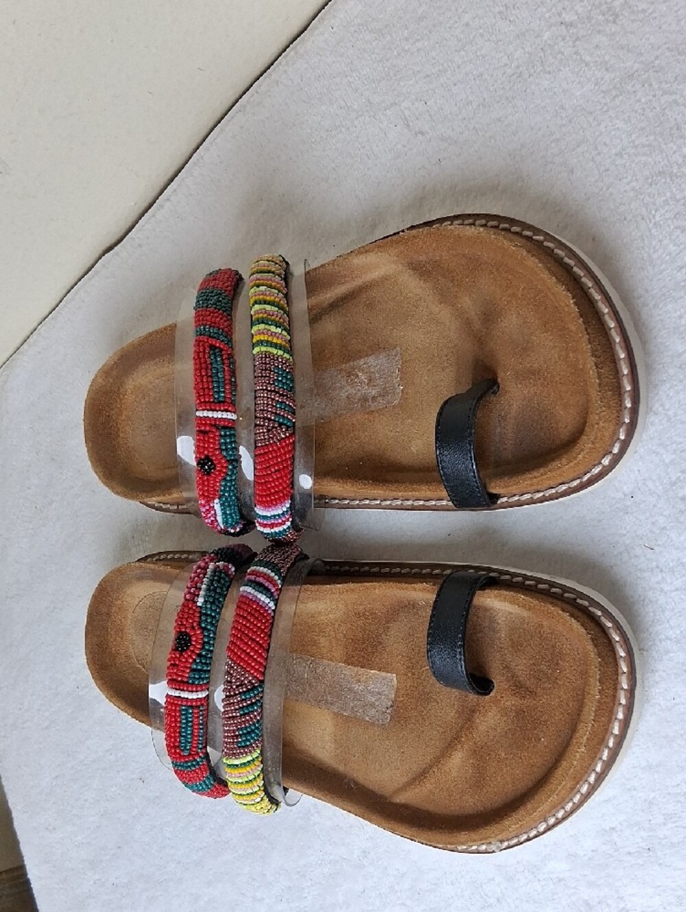 Andre Assous Red Beaded Slide Sandals with Multicolor Accents - Picture 3 of 6